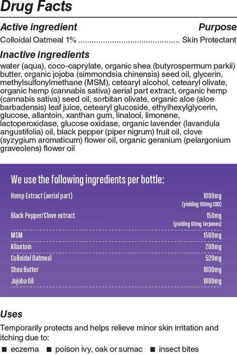 HempFusion - CBD Topical - Eczema Relief Cream - 100mg - Drug Facts