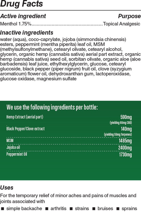 HempFusion - CBD Topical - Pain Relief Cream - 60mg - Drug Facts