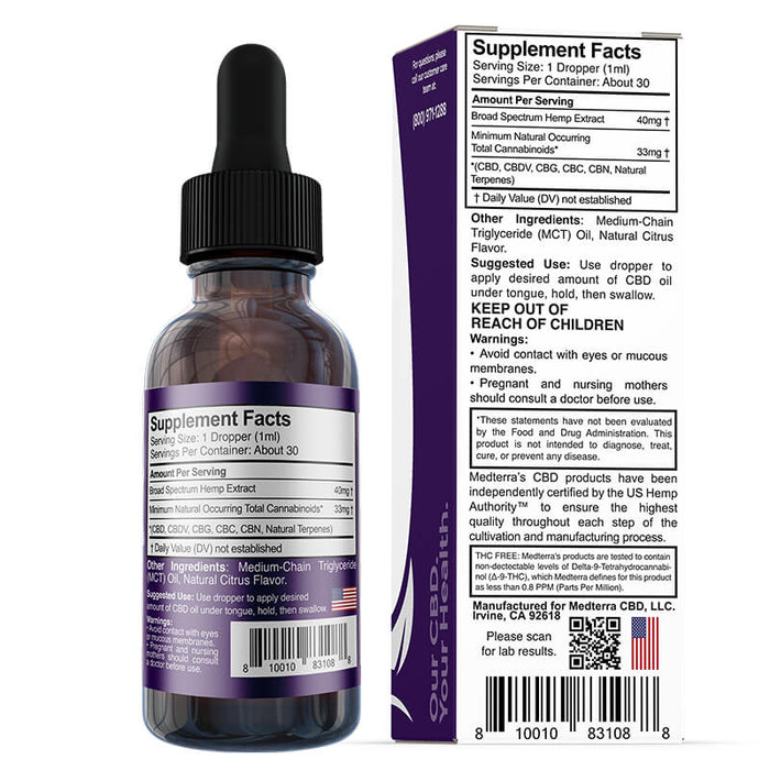 Medterra - CBD Tincture - Broad Spectrum Citrus - 1000mg-2000mg