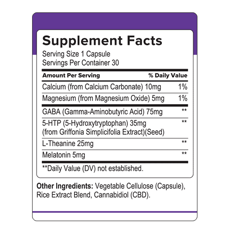 PureKana - CBD Capsules - PM Caps with Melatonin - 25mg - Nutrition Facts