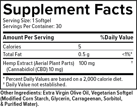 PlusCBD Oil - CBD Softgels - Original Formula Full Spectrum - 10mg - 30 Count Supplement Facts