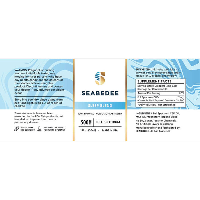 Seabedee - CBD Tincture - Natural Sleep Blend - 500mg