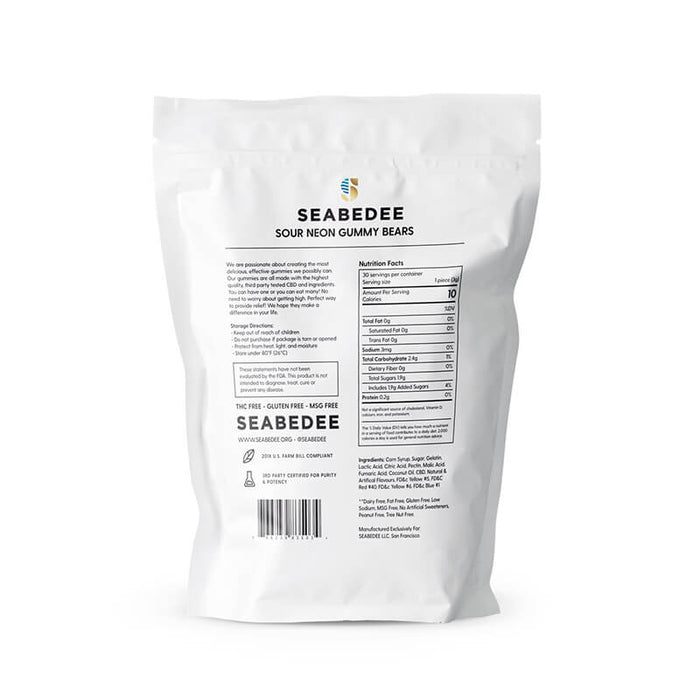 Seabedee - CBD Edible - Sour Neon Gummy Bears - 10mg