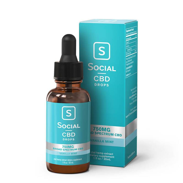 Social - CBD Tincture - Broad Spectrum Drops Vanilla Mint - 375mg-1500mg