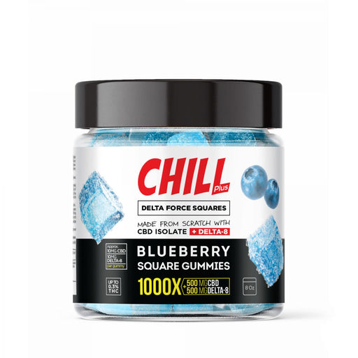 Chill Plus - Delta 8 Edible - Delta Force Blueberry Squares Gummies - 500mg