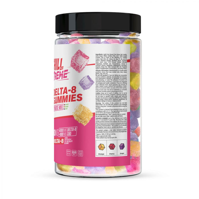 Chill Plus - Delta 8 Edible - Delta 8 Extreme Extreme Paradise Mix Gummies - 5000mg - Back of Jar