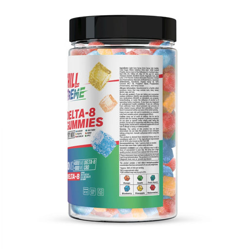 Chill Plus - Delta 8 Edible - Delta 8 Extreme Extreme Party Mix Gummies - 5000mg - Side of Jar