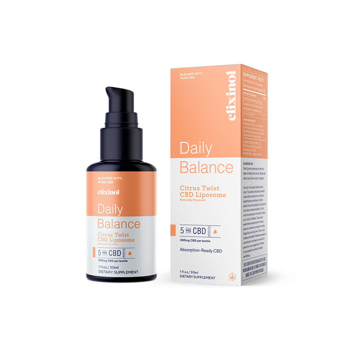 Elixinol - CBD Tincture - Daily Balance CBD Liposome - Box & Bottle