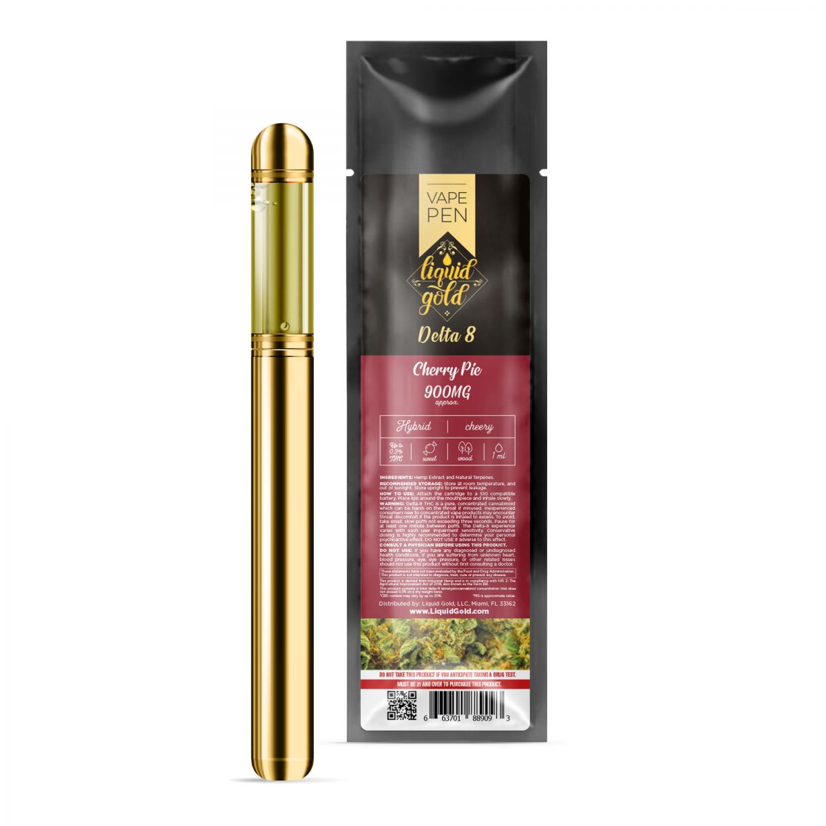 Liquid Gold CBD - Delta 8 Vape Pen - Cherry Pie - 900mg —