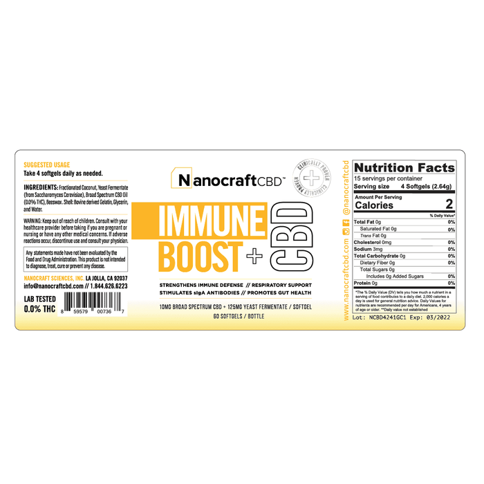 Nanocraft CBD™ - CBD Softgels - Immune Boost + CBD Oil Softgels - 10mg - Label