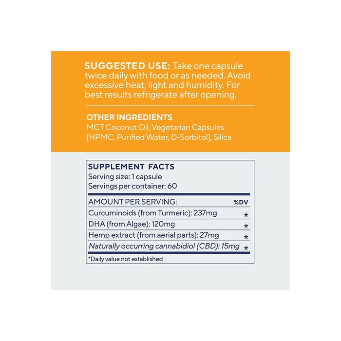 Elixinol - CBD Capsules - Omega Turmeric CBD Capsules - Full Spectrum - Supplement Facts