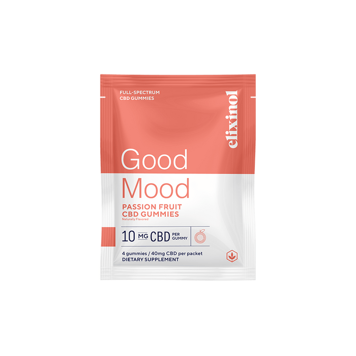 Elixinol - CBD Edible - Good Mood CBD Gummies - Passion Fruit - 10mg - 30 Count - 4 Count