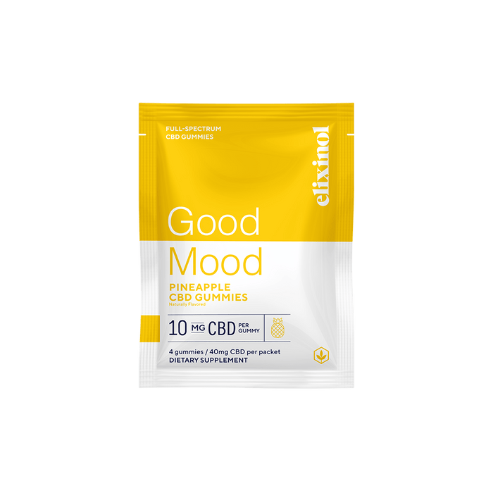 Elixinol - CBD Edible - Good Mood CBD Gummies - Pineapple - 10mg - 30 Count - 4 Count