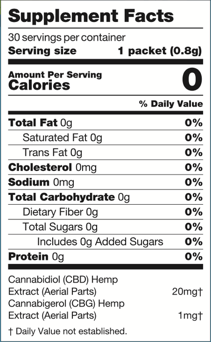 Caliper CBD - CBD Edible - Mixed Berry Swiftsticks Powder - 20mg - Supplement Facts