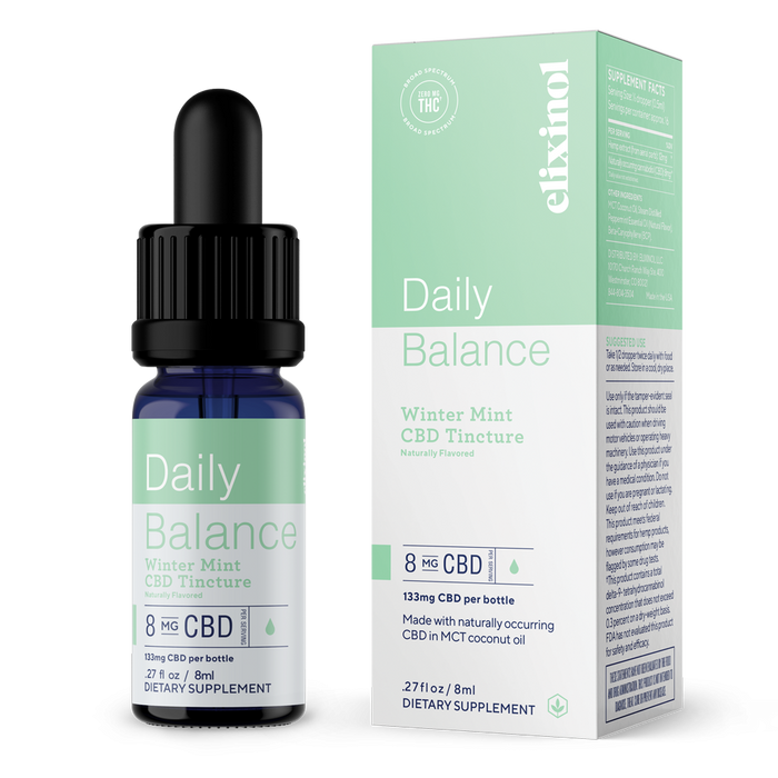 Elixinol - CBD Tincture - Daily Balance CBD Tincture - Broad Spectrum - 8ml - 133mg - Box & Bottle