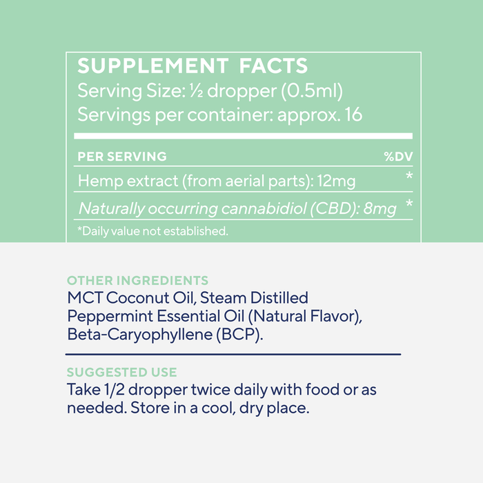 Elixinol - CBD Tincture - Daily Balance CBD Tincture - Broad Spectrum - Supplement Facts