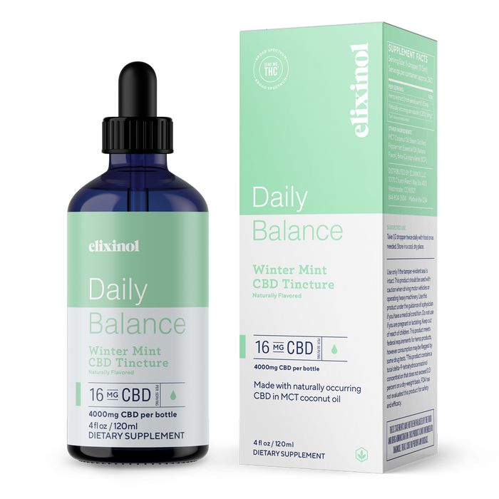 Elixinol - CBD Tincture - Daily Balance CBD Tincture - Broad Spectrum - 120ml - 4000mg - Box & Bottle